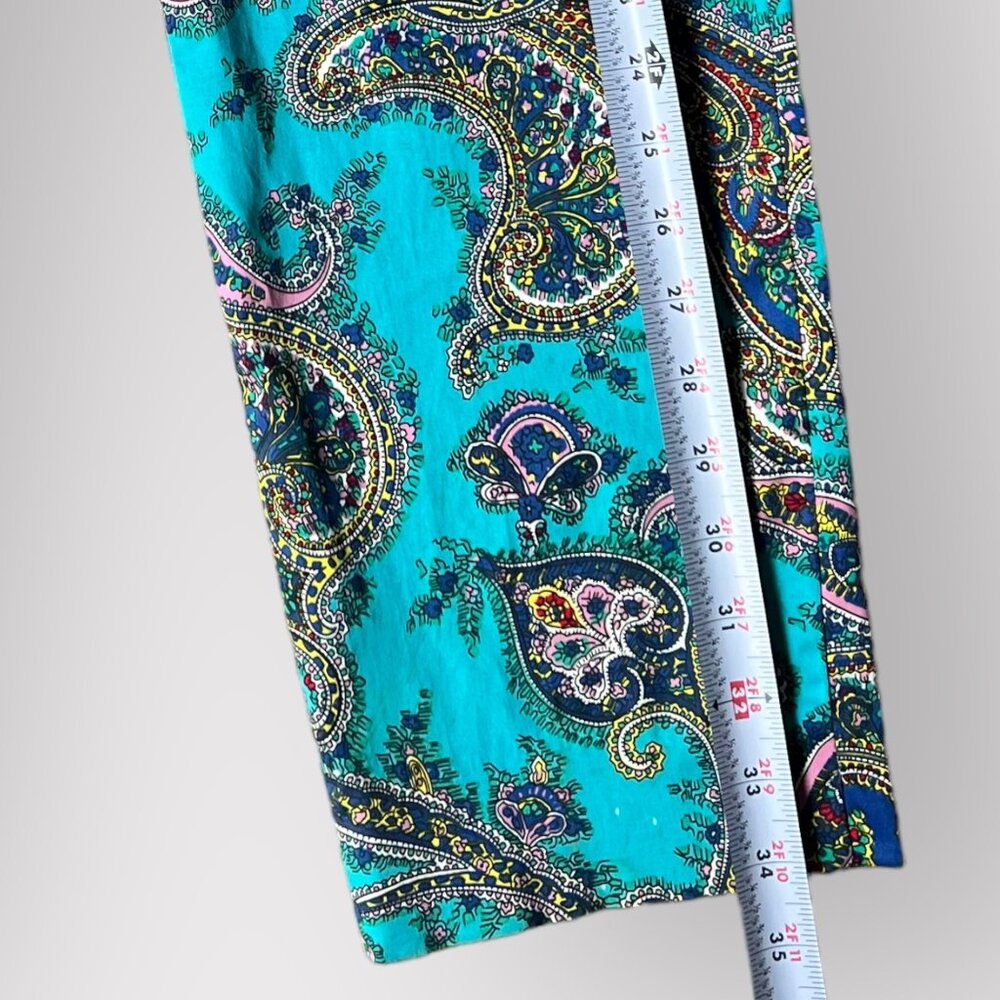 Talbots size 4 Turquoise Blue Paisley Flat Front Crop Pants - Picture 6 of 10